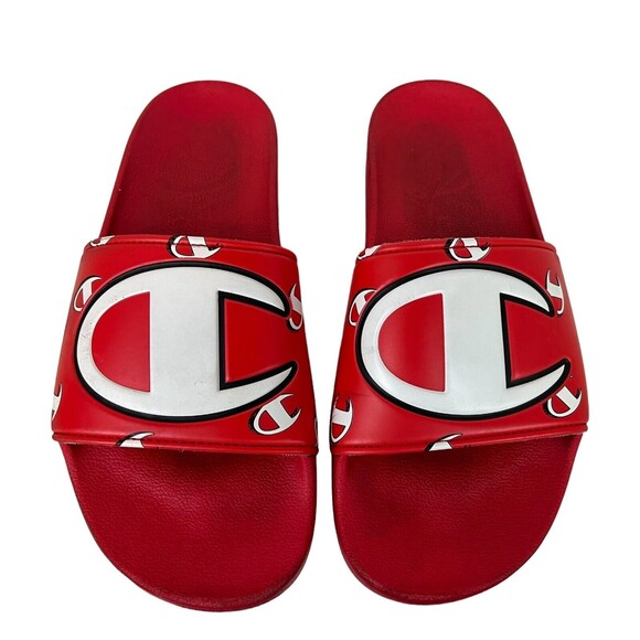 CHAMPION IPO Sandals  Men's Size 8  Camo Logo Slide  Red - Picture 1 of 12
